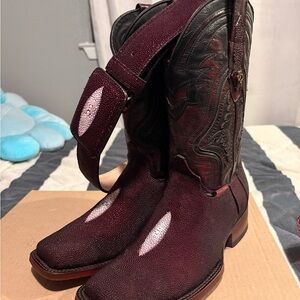Burgundy and Black Western Boots